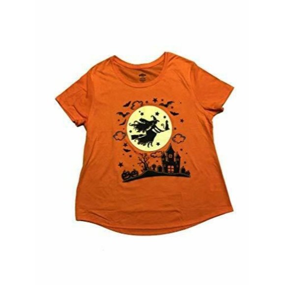 Halloween Witch T-Shirt XL Extra Large 16 18 Orange Tee Shirt NWT Glow in Dark - Picture 3 of 6